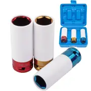 3pc Alloy Wheel Deep Impact Nut Socket Set 17, 19, 21mm 1/2'' with Nylon Sleeve