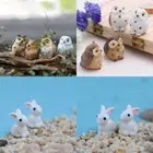 Able Miniature Plant Pot Decoration Featuring Cute Resin Rabbit And Owl