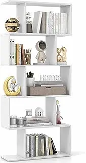 Costway 5-Tier S-Shaped Bookshelf, 158 cm Open-Back Book Case w/Anti-Toppling Device, Home Organizer Free-Standing Room Divider Display Shelf, Open Storage Rack for Bedroom, Study (White)