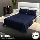 4pc 1000 Thread Count Cotton Rich Queen Bed Sheet Set CVC Microfibre Blend Navy