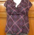 Petite Sophisticate plaid short sleeve ruffle collar pull over top