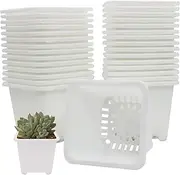 GGOUPTY Plastic Plant Pots Pack of 30 9.6 cm White Plastic Square Pots with Reinforced Edge Plant Pot Flower Pots Growing Pots