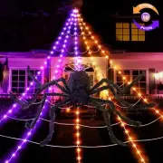 Meonum Halloween Spider Web Lights Outdoor Decor, LED Giant Spider Web Lighted