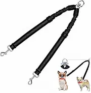 Shock Absorption Dog Double Leashes, Dog Leads, Reflective, Anti-Tangle, Black, for Walking Dogs Outside, 1pc/Set