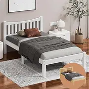 ALFORDSON Single Size Wooden Bed Frame Base Cambrie Series with Headboard, Slatted Design with Solid Pine Wood Construction for Home Bedroom, Modern Scandinavian Style, White Color