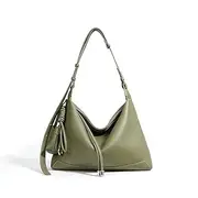 [Talvryx] Women's Large Textured Leather Tote Bag with Detachable Mini Pouch - Soft Slouchy Shoulder Purse with Braided Strap in Light Brown