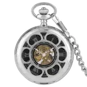Men's Pocket Watch with Chain Hand Wind Skeleton Mechanical Luxury Fob Watches