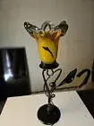 Art Deco Stl Handmade Wrought Iron Table Lamp Blown Glass Shades Yellow