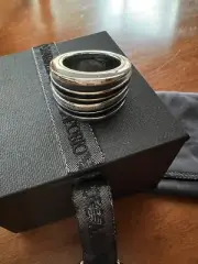 Emporio Armani Large Unisex Sterling Silver, Black Enamel Ring -7.5