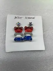 Betsey Johnson Red White And Blue Lucite Teddy Bear Earrings Nwt Rare