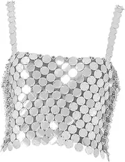 [APLVFFZH] Shiny Sequin Crop Top Midriff Corset Vest Outfit Glitter Bra for Club Festival Rave Halloween