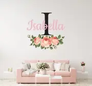 Flowers Custom Name & Initial Wall Decal - Custom Peonies Wall Art Decor Mural