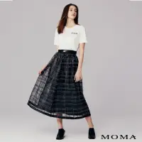 在飛比找momo購物網優惠-【MOMA】學院風繡花網格中長裙(黑色)