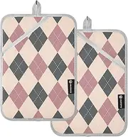 Pot Holders Vintage Argyle Pink Grey, Heat Resistant Quilted Essential Items for First Apartment 2-Pack, Protects Hands Surfaces
