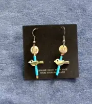 Sterling Fetish Bird Turquoise Shell Earrings Pierced Artisan Hand Crafted NEW!