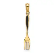 14K Yellow Gold W/ Black Enamel 3-D Table Fork Charm