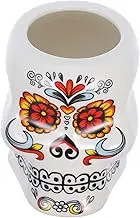 Alipis Hawaii Mug Unique Vintage Ceramic Cocktail Cup White Skull Flower Pattern for Home/bar/Hotel/Shop