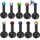 2X Black Bar 2mm Colourful Crystal Labret Internal Thread Lip Stud Ear Nose Ring