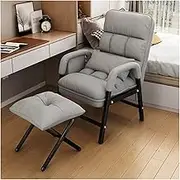 Mid Century Modern Chair Recliner Lazy Sofa Chair Arm Accent Chaise Lounge Indoor Bedroom with Steel Frame Fabric Single Leisure Padded Side Pockets for Adults Reading (Color : Gray, Size : with OTT
