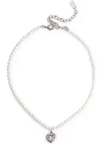 Coach Crystal-embellished Faux Pearl Heart Necklace - Silver ONE SIZE