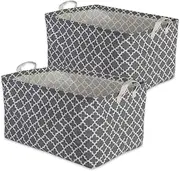 DII Laundry Storage Collection, PE Coated Collapsible Bin with Handles, Gray Lattice, Large Set, 10.5x17.5x10