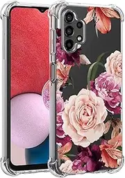 [Jhxtech] Phone Case for Galaxy A13 4G Case, Samsung A13 4G SM-A135 girls women, Slim Shockproof Clear Floral Pattern Soft Flexible TPU Protective Cover for Samsung Galaxy A13 4G Purple flower