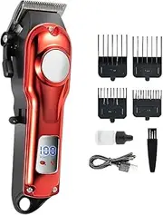 Professional Hair Clippers, USB Electric Razor Shaver Hairdresser Cordless Hair Cutting Kit with 4 Combs, LED Display, Low Noise Beard Trimmer Barber Clippers Hair Cutting Kit (Red)