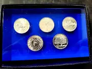 Clear & Blue Lucite Paperweight with 1999 US Quarters Floating Coins