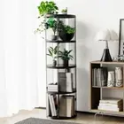 4 Tier Rotating Bookshelf, Small Corner Bookshelf for Small Space, Round Black