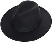 [QUUPY] Classic Black Jazz Hat Fashion Fedora Hat Wide Brim Pork Pie Boater Hat Elegant Wool Felt Winter Hat for Women and Men, B, One size