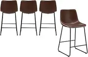 OIKITURE Bar Stools Set of 4, Bar Stool with Back, Counter Bar Stool with Anti-Slip Protectors, Leather Padded Kitchen Dining Chairs in 64cm Seat Height for Cafe Bar Dining Room, Brown