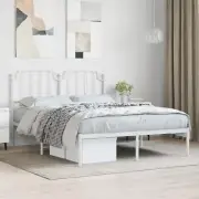 White Serenity: Metal Bed Frame with Elegant Headboard Queen Size