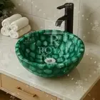 Luxury Green Agate Gemstone Sink – Handmade Round Stone Wash Basin