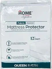 Home Signature - Zippered Waterproof Mattress Protector – 6-Sided Encasement, Bed Bug & Dust Mite Proof, 12” Deep Cover for Full Protection (Queen)