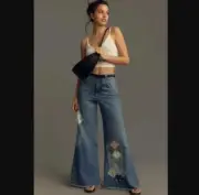 New 34 Tall Anthropologie x Pilcro The Adi frayed patchwork edition flare jeans