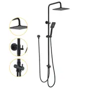 Decaura 8" Rain Shower Head Adjustable Sliding Rail Set Dual Hose Twin Head Square Black