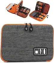 Double Layer Cable Storage Organiser Bag Tidy Travel Pouch Handbag Portable Waterproof Electronic Accessories Gadget Tech Capacity Carry Case for Charger, Memory Card, PowerBank,Hard Drive,Cable,Tools