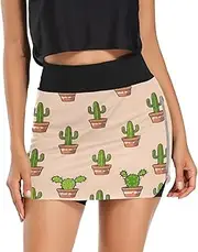 [RPLIFE] Trendy Potted Cactus Peach Beige Womens Atheltic Skirt, High Waisted Skirt with Pocket, Skirts Women