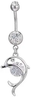 [Hemasa] Crystal Rhinestone Dolphin Navel Ring Belly Rings For Women/Girls, Small, Stainless Steel, Apatite