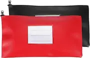 uxcell 11x6 Inch Money Bags with Zipper, 2Pcs PU Leather Cash Deposit Bank Pouch Envelopes Check Wallet for Coin Cosmetics Invioce Bill, Black/Red