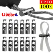 UPTO 100X Double Hole Metal Cord Lock Apparel Clamp Barrel Toggle Spring Stopper