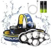 Rechargeable Headlamp, 8 LED 18000lm IPX4, Red Light Flashlight, USB Cable 8 ...