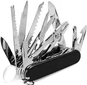 Multifunctional Folding Knife Portable EDC Stainless Steel Pocket Knife Outdoor Camping Emergency Combination Tool(Type 1-Black)