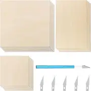 Glarks 21Pcs 3 Sizes Basswood Sheets with Craft Knife Kit, 7.9 x 7.9/11.8 x 7.9/11.8 x 11.8 Inch 3mm Thin Natural Unfinished Wood Plywood Sheets Craft Wood Boards for Model Making and Wood Burning