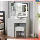 Dressing Table Stool Set Makeup Mirror LED Light Vanity Dresser W/ Drawer Shelf