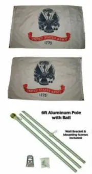 3x5 U.S. Army White Emblem 2ply Flag Aluminum Pole Kit Gold Ball Top 3'x5'