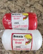 Bonnie Macrame Braid Craft Cord 4mm 100 Yards Red White Vintage
