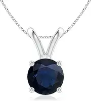 [Angara] Natural V-Bale Round Blue Sapphire Solitaire Pendant Necklace in Sterling Silver/14ct Solid Gold for Women | September Birthstone Jewellery for Her