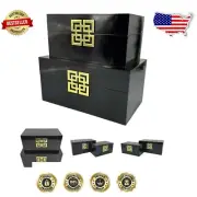 Stylish Hinged Lid Storage Boxes in Black & Gold - Set of 2 Perfect for Gifting