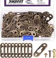 Swpeet 280Pcs 45 x 16mm Bronze Carbon Steel Single Keyhole Hangers with Screws and Picture Frame Turn Button Fasteners Assortment Kit, Keyhole Hanging Plate Picture Hanger for Frame, Key, Photo